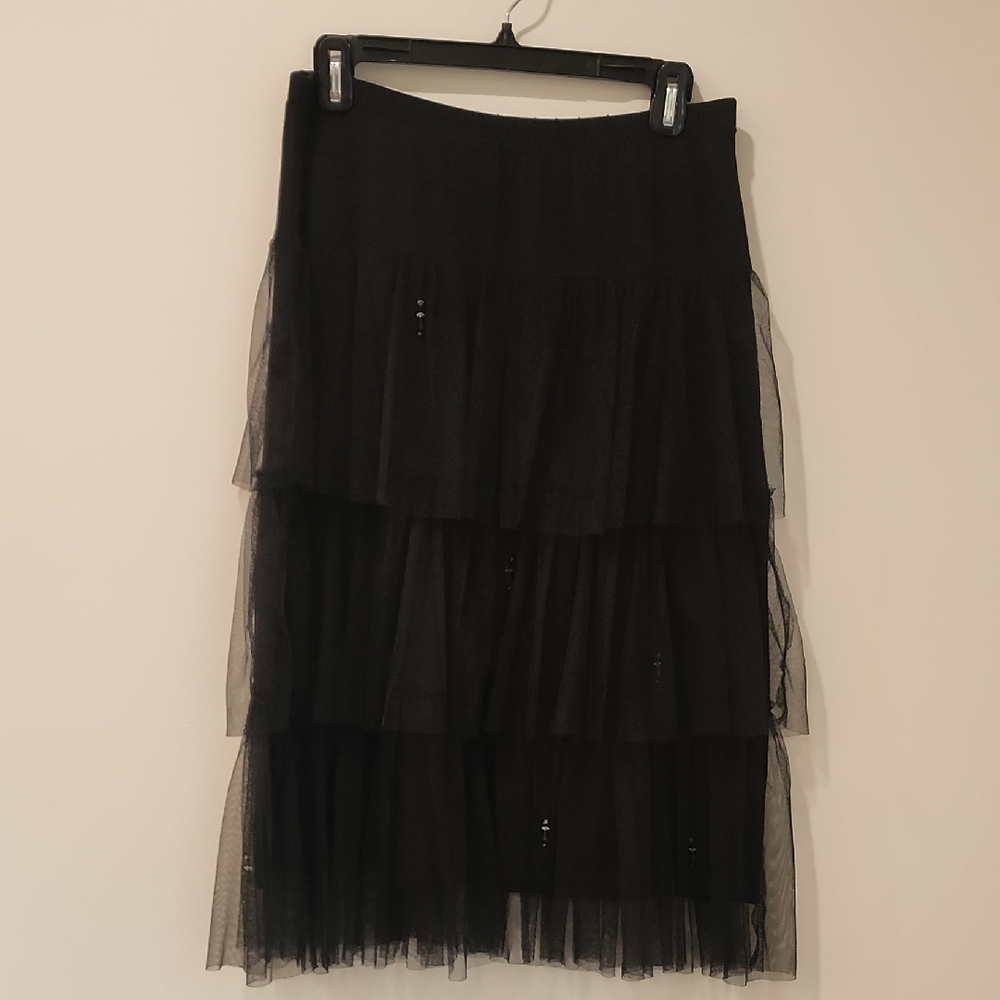 Karen Kane Black Layered Midi Skirt With Jewels Throughout, Size M